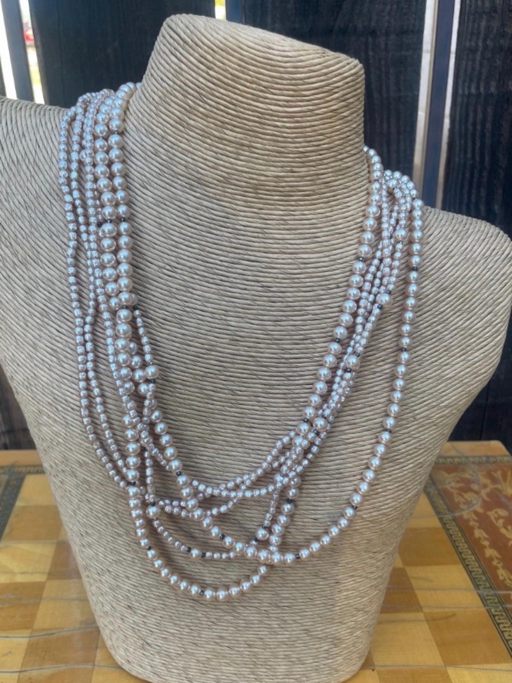 VTG 1960s Signed DeLillo Multi Strand Faux Pearl Bib Statement Necklace Couture